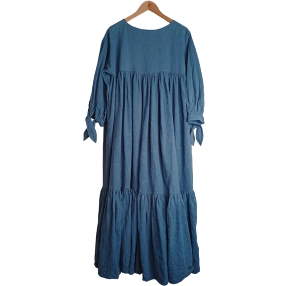 L.F. Markey Kelvin 100% Linen Oversized One Size Tent Trapeze Maxi Dress - Picture 3 of 12